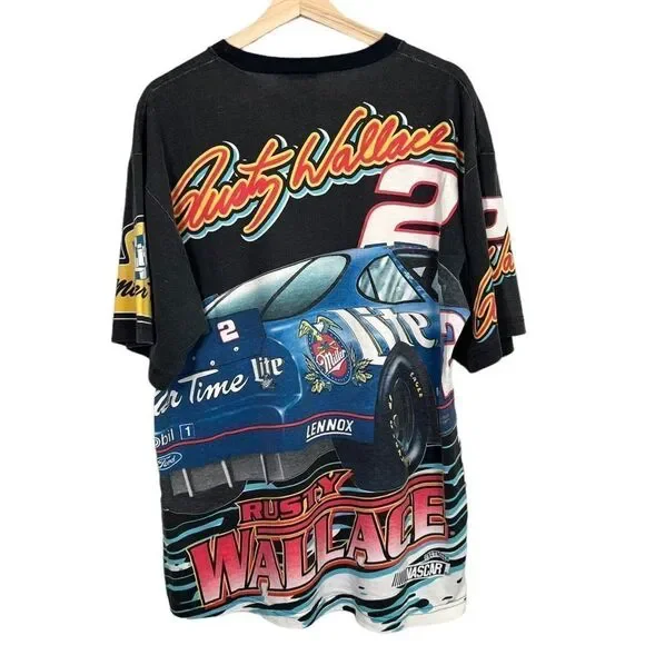 Vintage 90s Rusty Wallace Nascar All Over Print Chase Authentics T-shirt Mens L